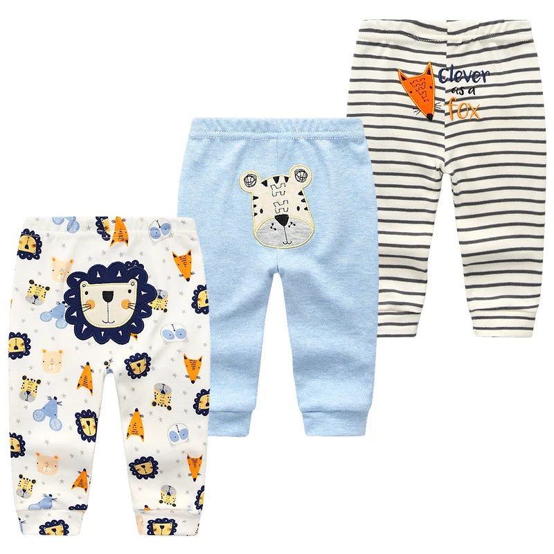 Lot de 3 Leggings Bébé en Coton – Pantalons Souples et Confortables avec Motifs Cartoon (0-24 mois)