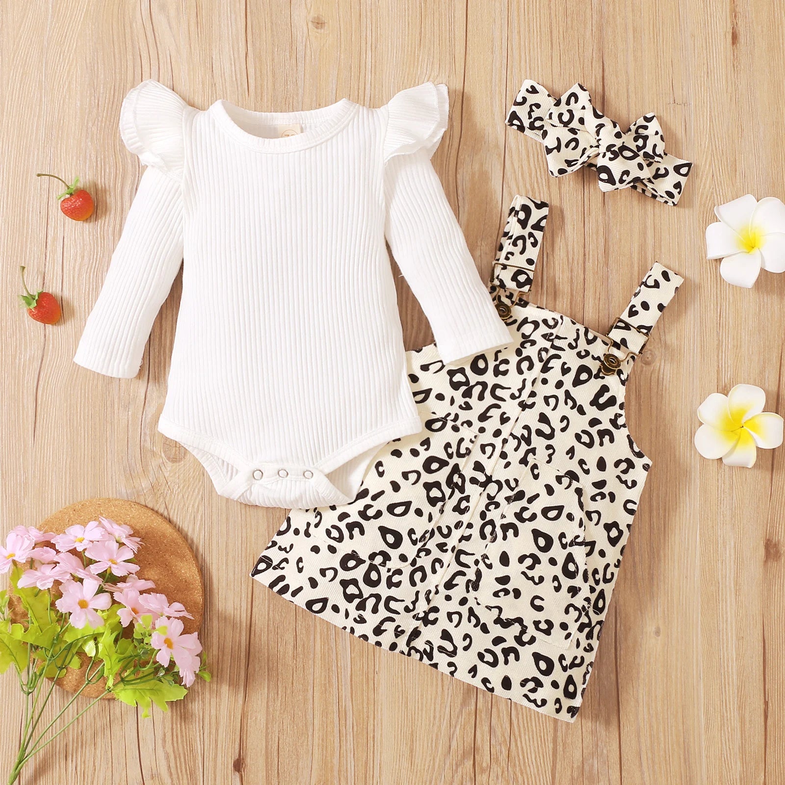 Ensemble Bébé Fille 3 Pièces – Body, Jupe Léopard & Bandeau (0-18 Mois)