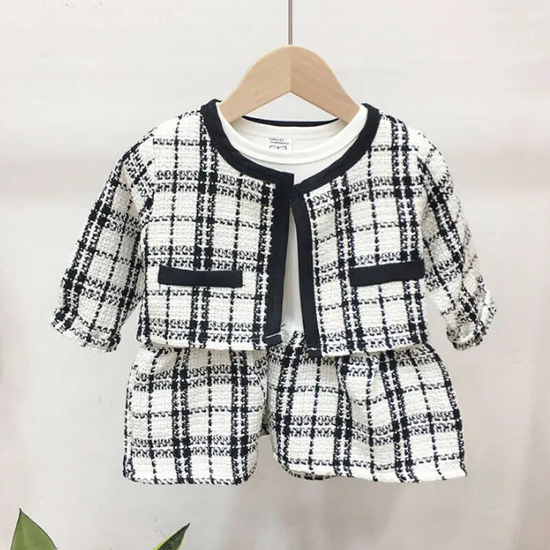 Ensemble 2 pièces Bébé Fille – Manteau à Carreaux & Robe Tutu – Tenue Chic Automne/Hiver