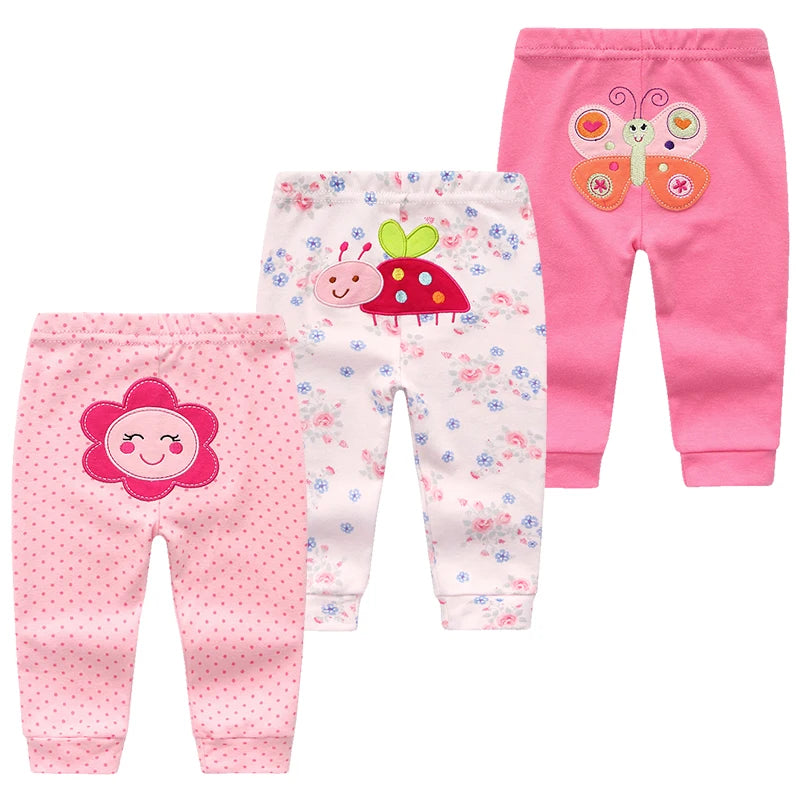 Lot de 3 Leggings Bébé en Coton – Pantalons Souples et Confortables avec Motifs Cartoon (0-24 mois)