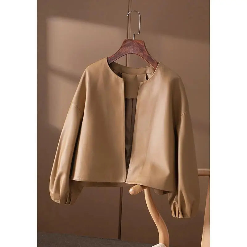 Veste Cuir Femme Courte - Blouson Simili Cuir Printemps Automne