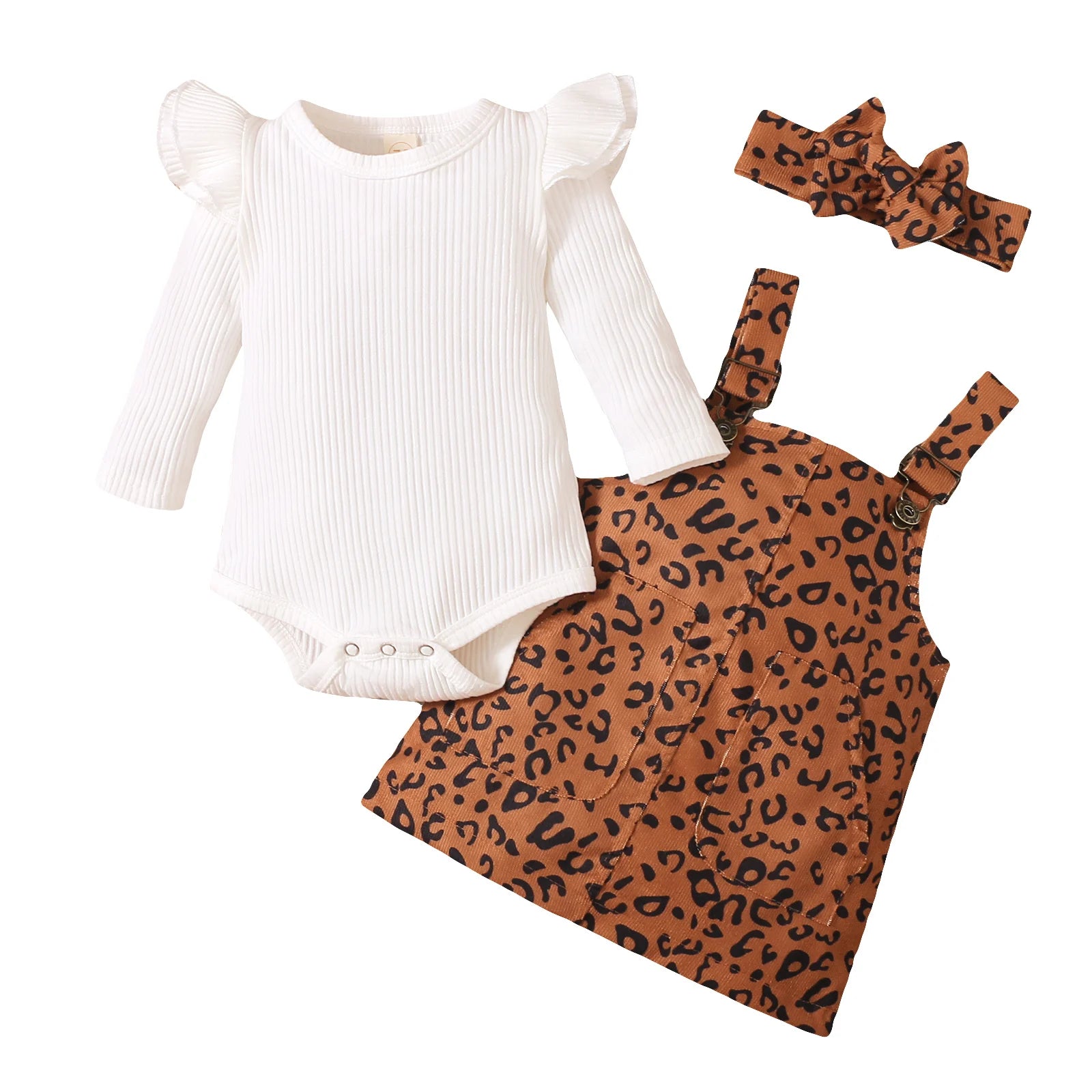 Ensemble Bébé Fille 3 Pièces – Body, Jupe Léopard & Bandeau (0-18 Mois)