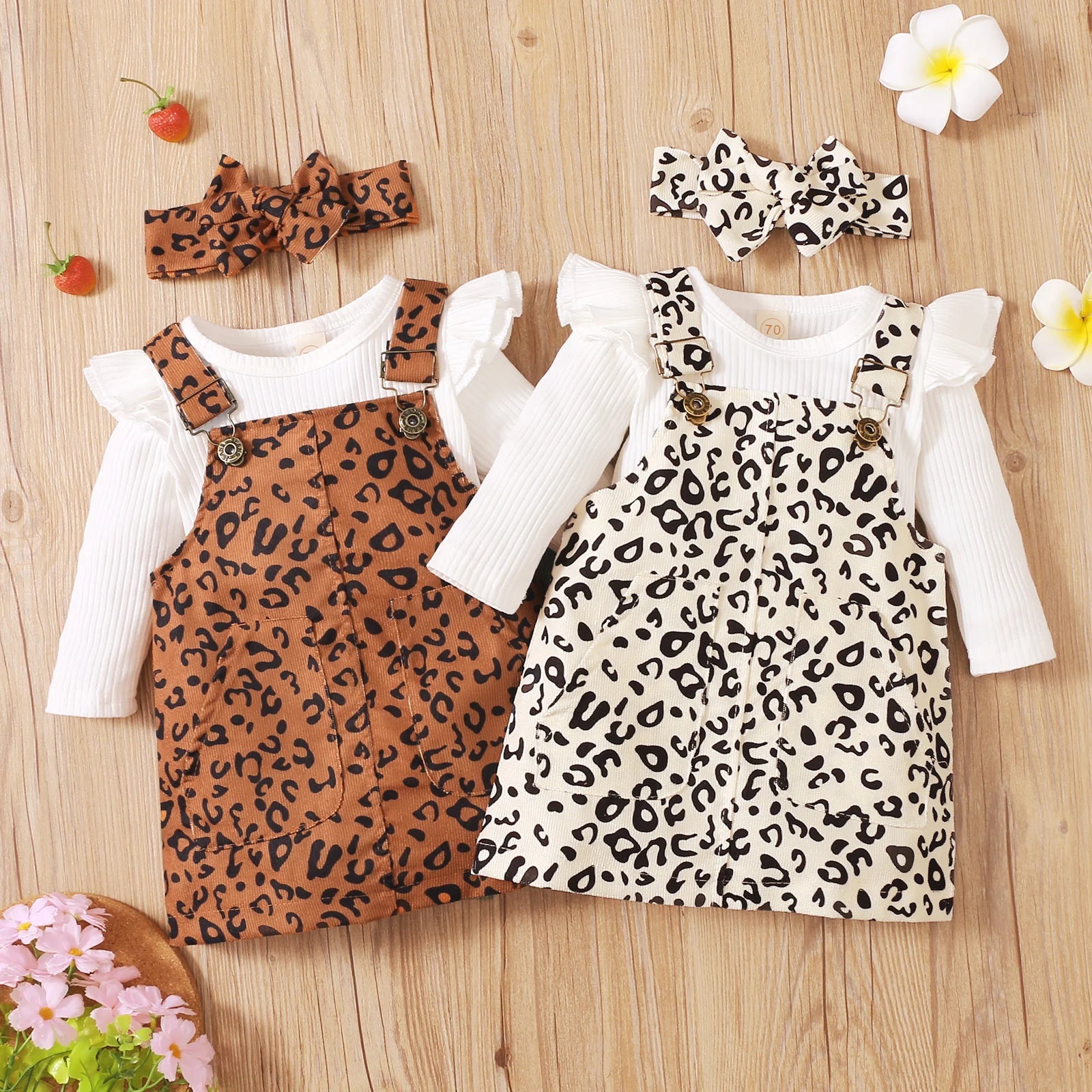 Ensemble Bébé Fille 3 Pièces – Body, Jupe Léopard & Bandeau (0-18 Mois)
