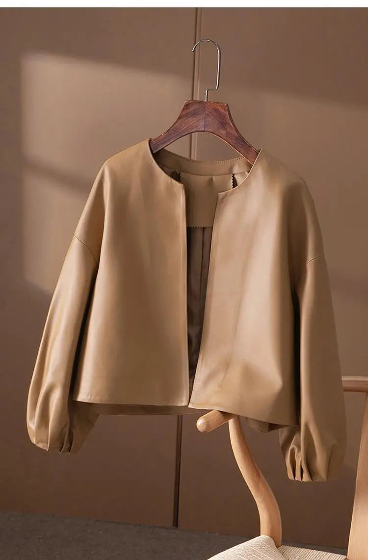 Veste Cuir Femme Courte - Blouson Simili Cuir Printemps Automne