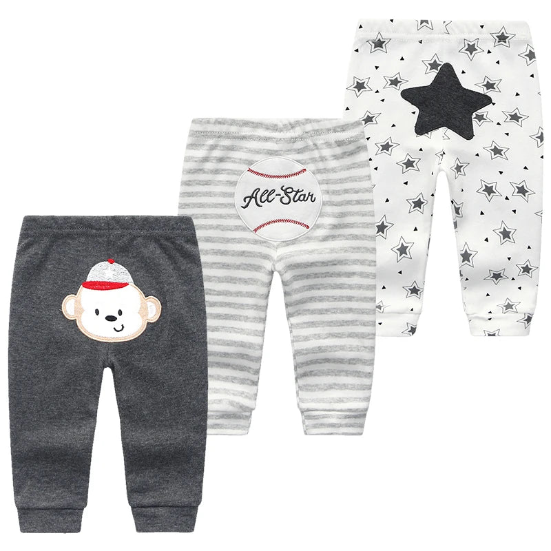 Lot de 3 Leggings Bébé en Coton – Pantalons Souples et Confortables avec Motifs Cartoon (0-24 mois)