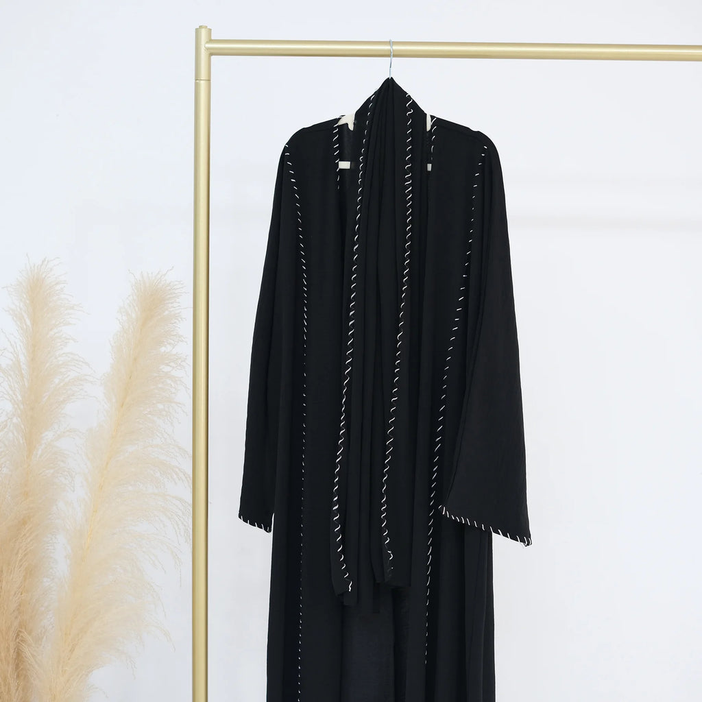 Abaya Femme Musulmane 2 Pièces avec Hijab - Robe Longue Élégante + Cardigan pour Ramadan, Eid et Occasions Spéciales