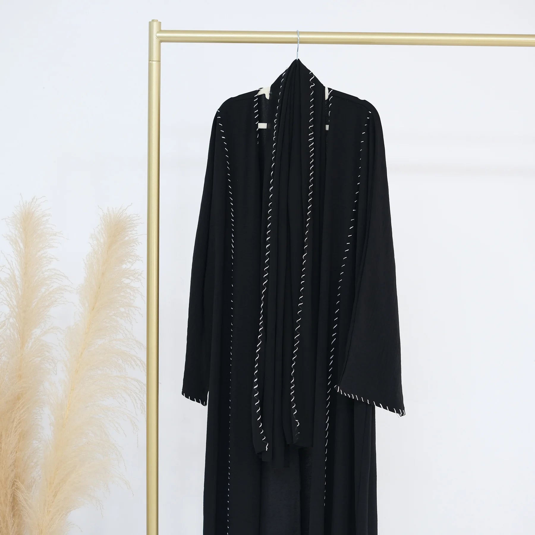 Abaya Femme Musulmane 2 Pièces avec Hijab - Robe Longue Élégante + Cardigan pour Ramadan, Eid et Occasions Spéciales