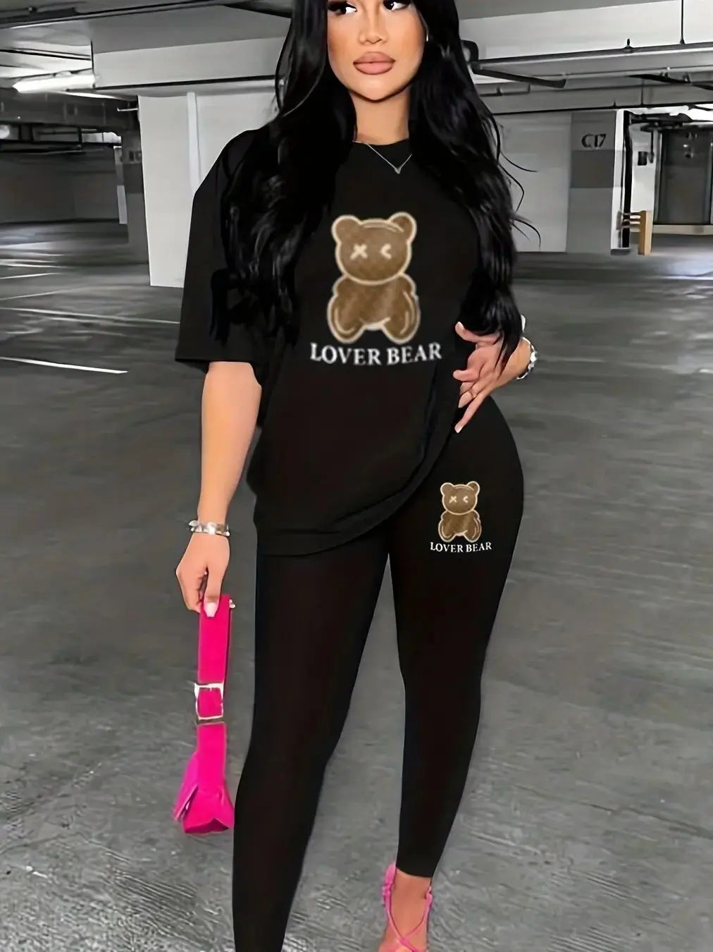 Ensemble pull noir automne hiver coupe ample pour femme