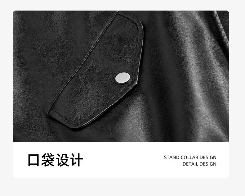 Veste Hoodie Vintage Homme en Similicuir Noir – Style Hip Hop Streetwear Luxe, Blouson PU Cuir Tendance