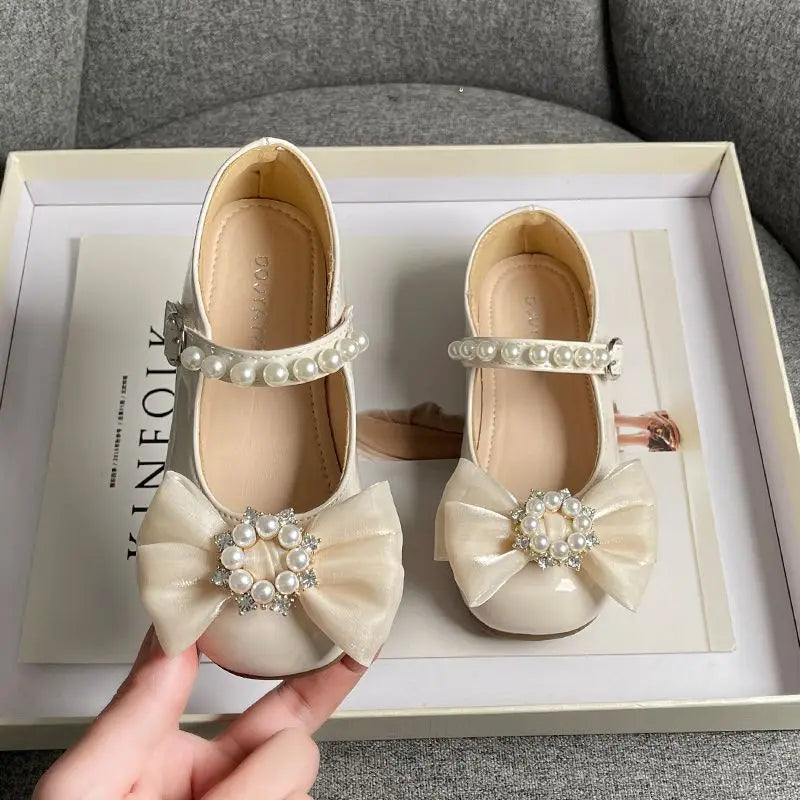 Chaussures Princesse Fille – Élégantes Mary Janes avec Perles & Nœud (26-36)🥰🥰