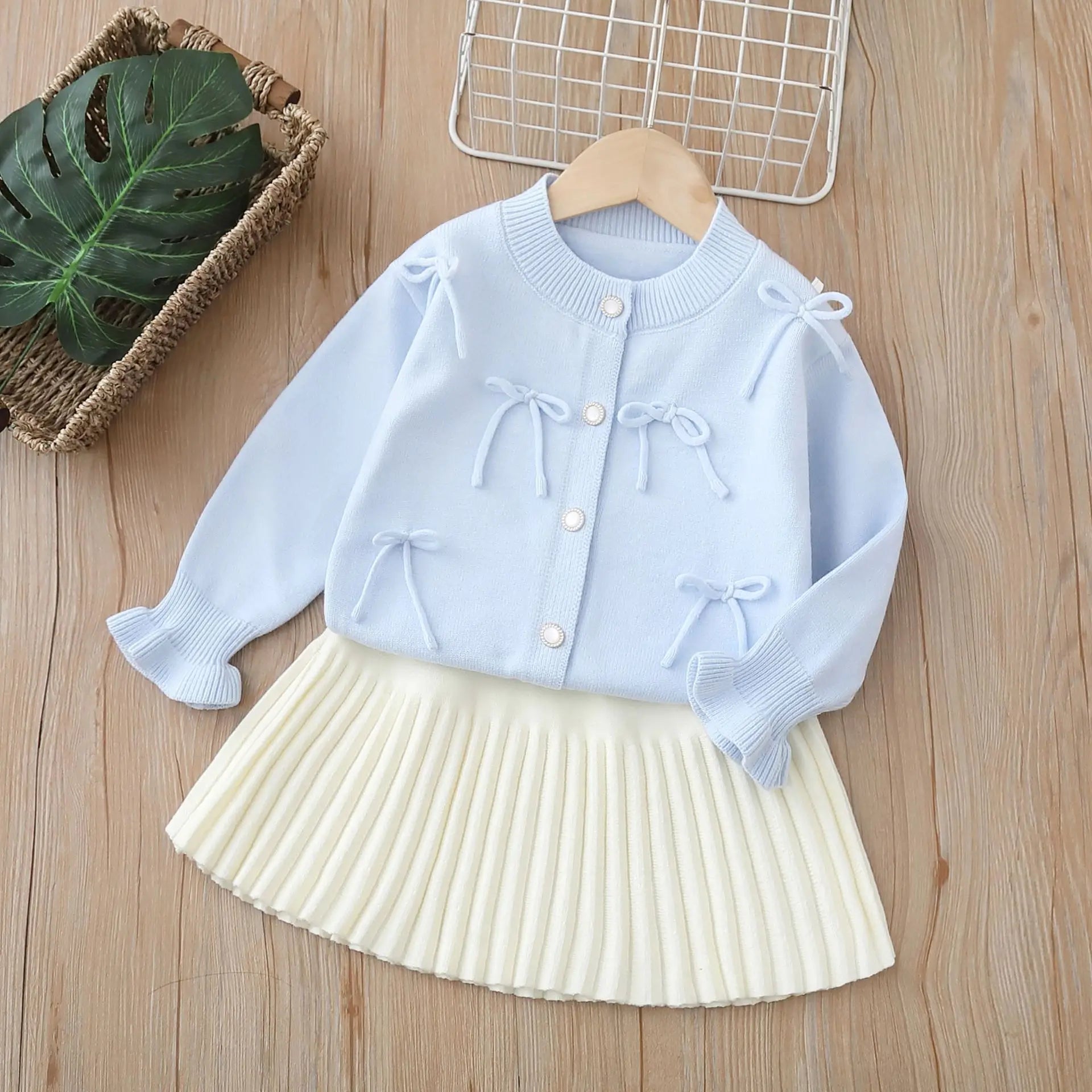 Ensemble Fille 2 Pièces – Pull Tricoté & Jupe Plissée | Automne / Hiver 🎀