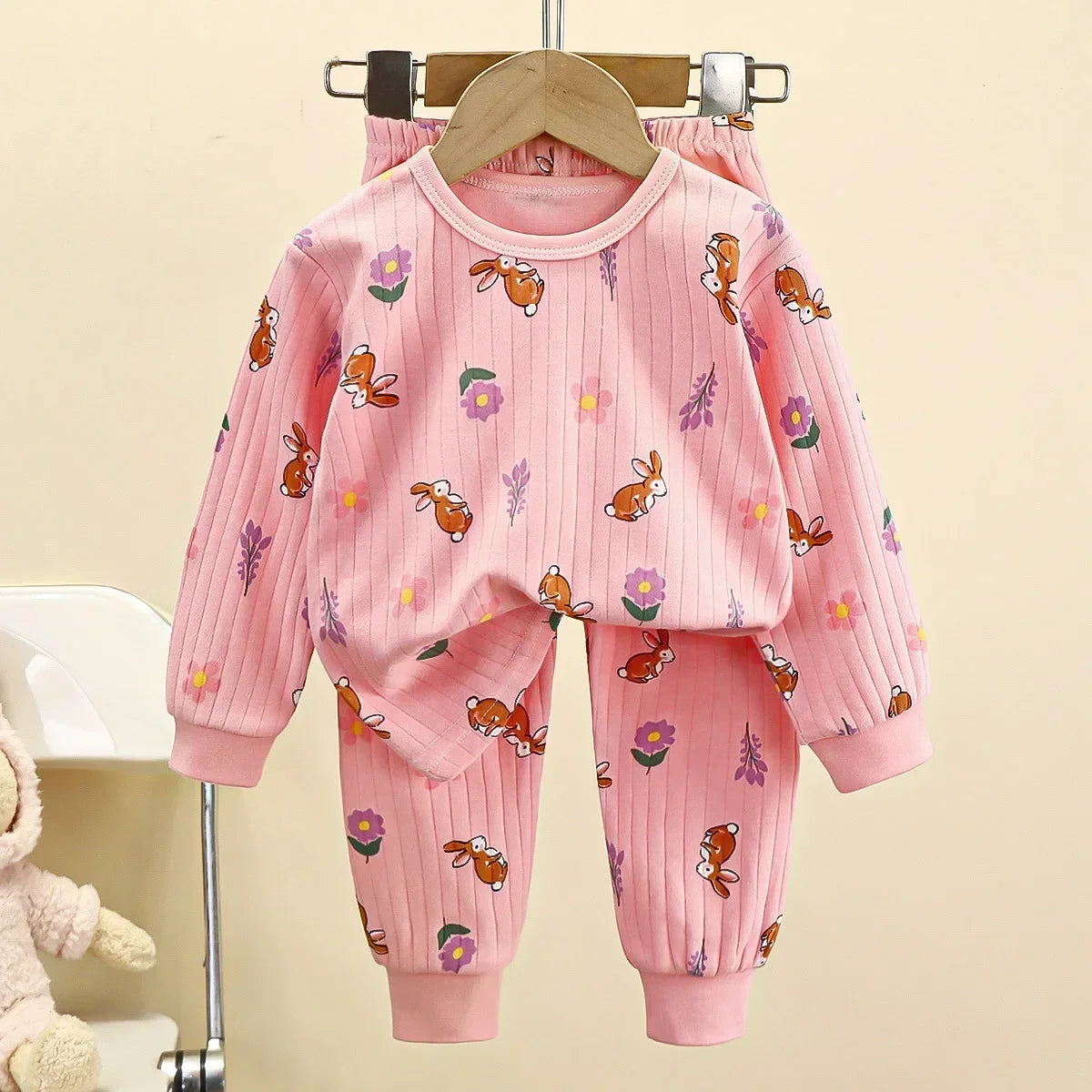 Pyjama Enfant Garçon Fille Coton Chaud - T-Shirt Manches Longues + Pantalon Cartoon