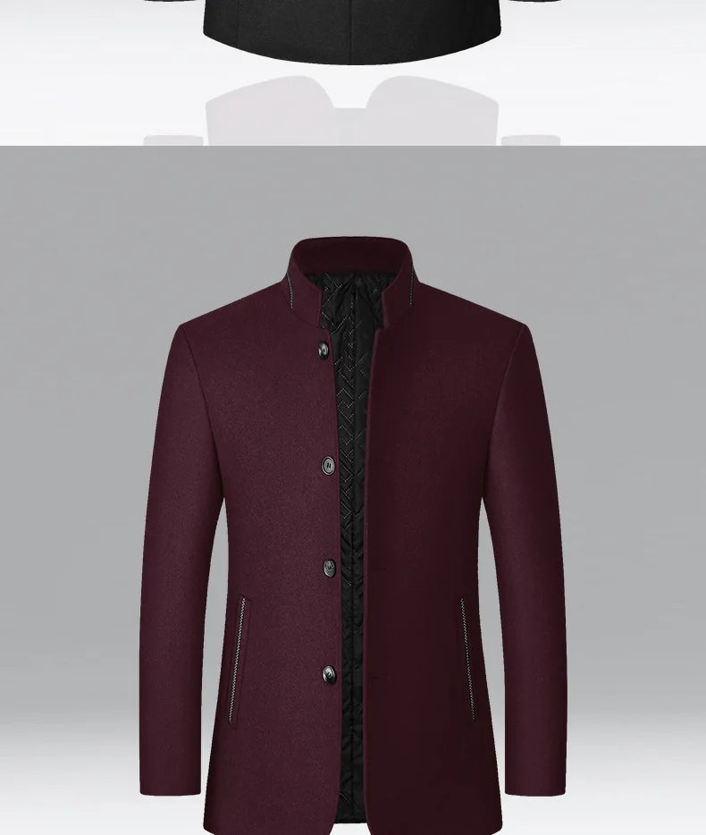 Manteau Homme Hiver BROWON - Style Chinois Col Montant Laine 2025