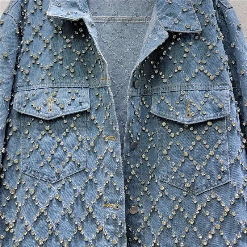 Veste Jean Femme DEAT - Manteau Denim Diamants Tendance 2025
