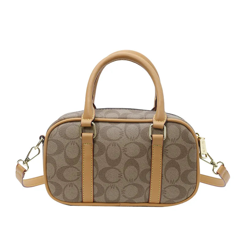 Sac Boston Femme Cuir PU Vintage Monogramme - Bandoulière Crossbody Luxe Designer