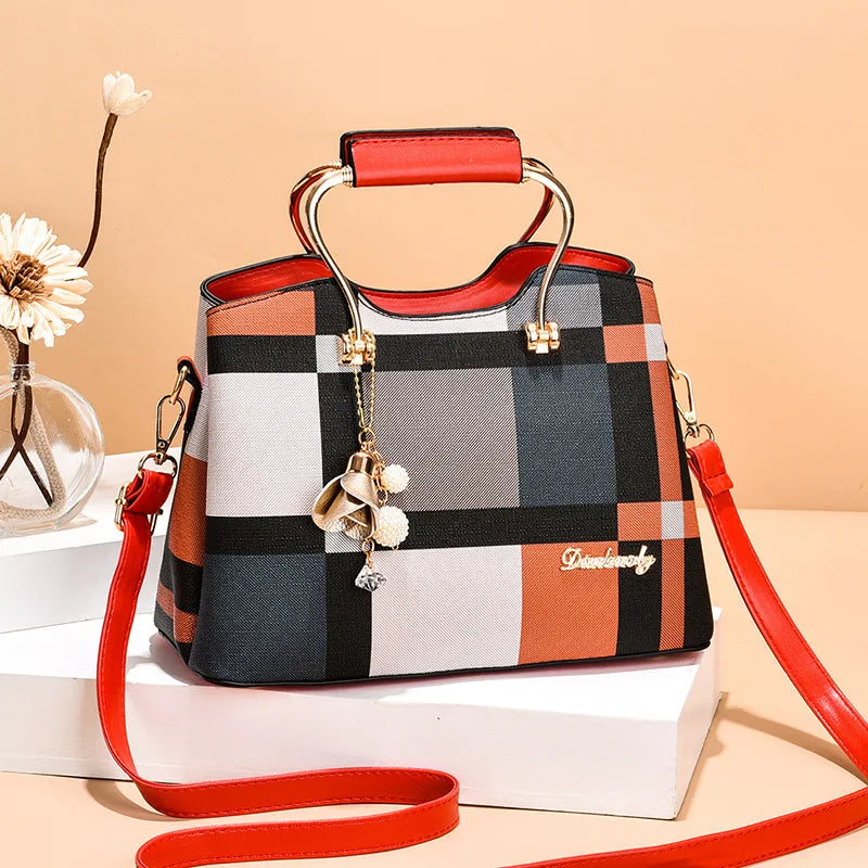 Sac Messenger Femme Cuir PU Vintage - Bandoulière Crossbody à Carreaux