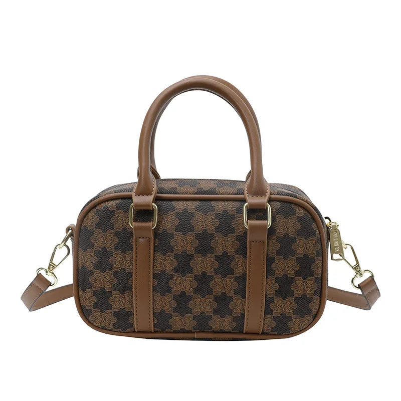 Sac Boston Femme Cuir PU Vintage Monogramme - Bandoulière Crossbody Luxe Designer