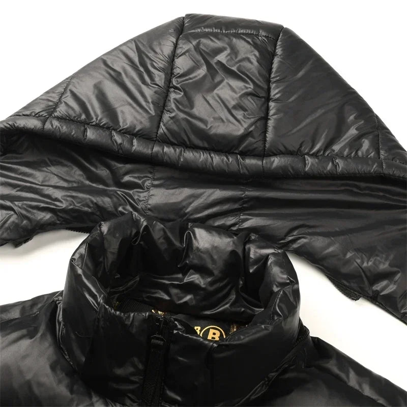 Doudoune Homme Luxe Noire & Dorée – Hiver 2024, Capuche, Style Haute Gamme