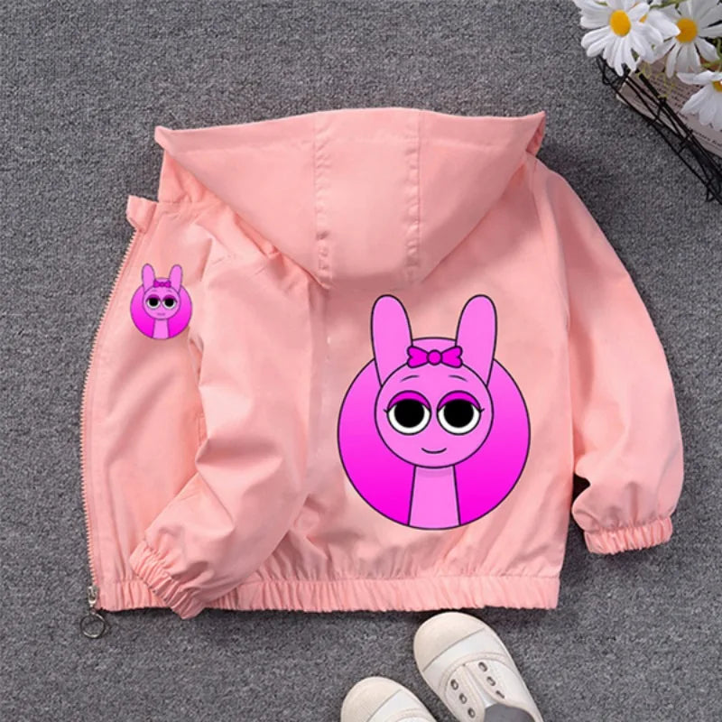 Veste Imperméable Sprunki Enfant - Coupe-Vent Cartoon Automne Hiver
