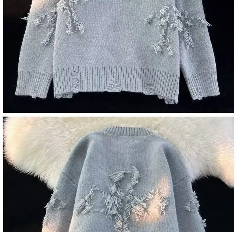 Pull Homme Hiver Ripped – Col Rond, Style Streetwear Américain et Japonais, Couleur Unie, Teenagers, Casual & Trendy