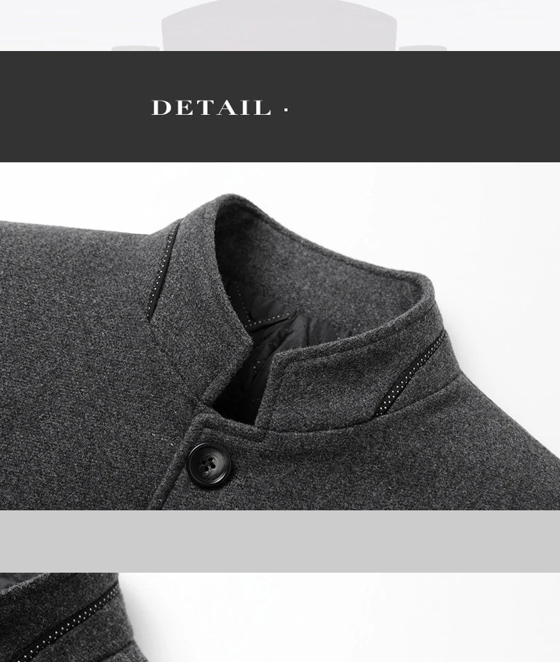 Manteau Homme Hiver BROWON - Style Chinois Col Montant Laine 2025