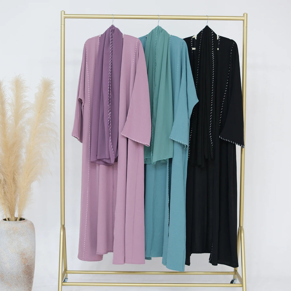 Abaya Femme Musulmane 2 Pièces avec Hijab - Robe Longue Élégante + Cardigan pour Ramadan, Eid et Occasions Spéciales