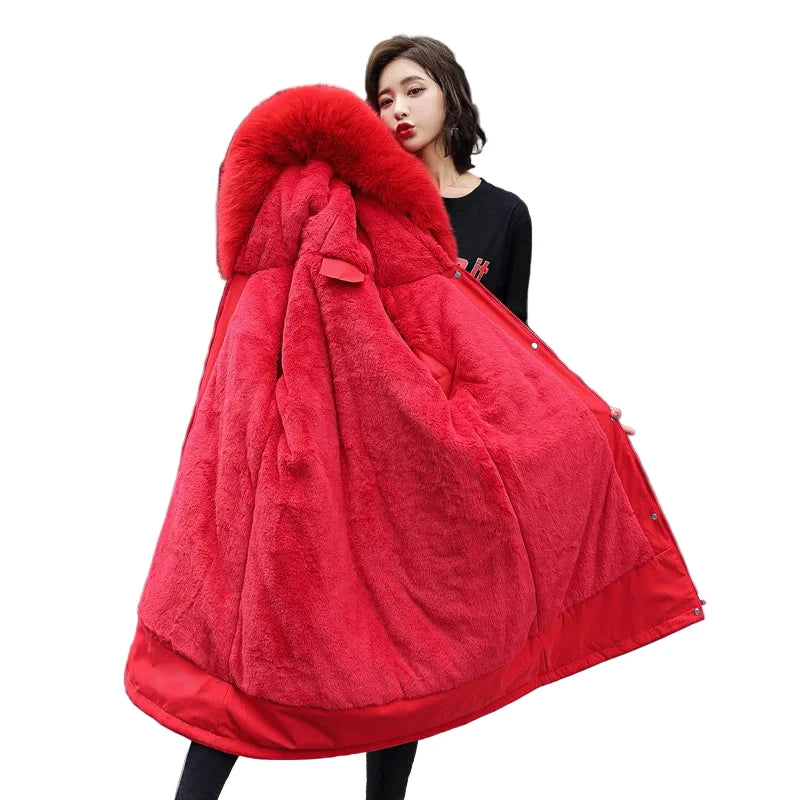 Parka Femme Longue Hiver 2025 - Doublure Laine Col Fourrure Capuche 6XL