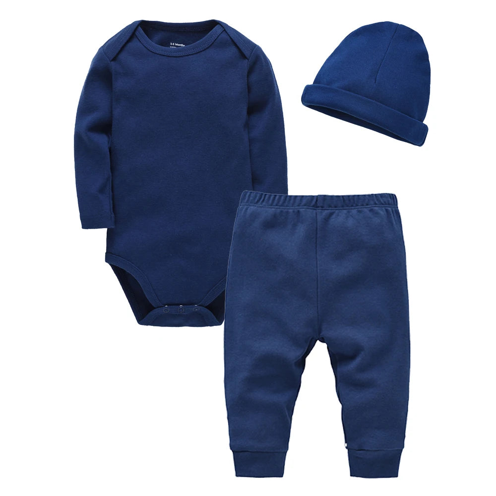 Ensemble Bébé 3 Pièces 100% Coton – Body + Pantalon + Bonnet (0-12 mois)