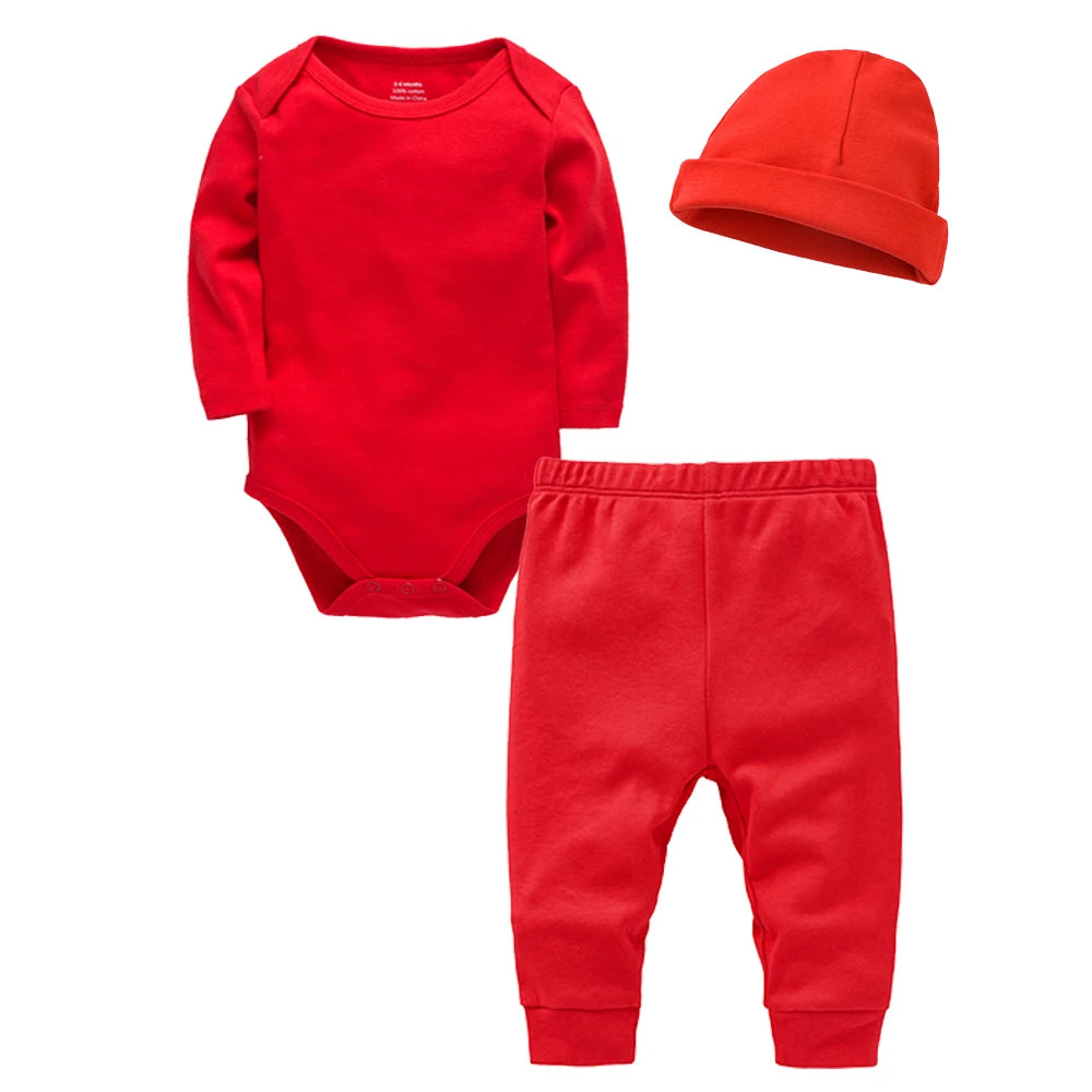 Ensemble Bébé 3 Pièces 100% Coton – Body + Pantalon + Bonnet (0-12 mois)