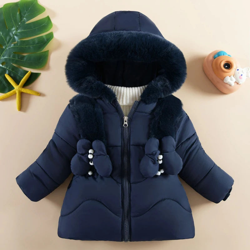 Veste Hiver Bébé Fille 1-4 Ans - Manteau Chaud à Capuche Papillon