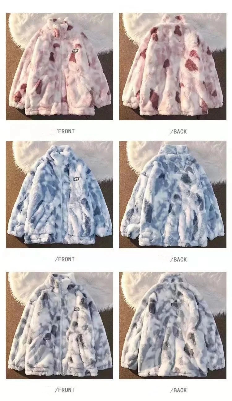 Veste Femme Tie Dye Polaire - Manteau Hiver Chaud Zippé Style Harajuku