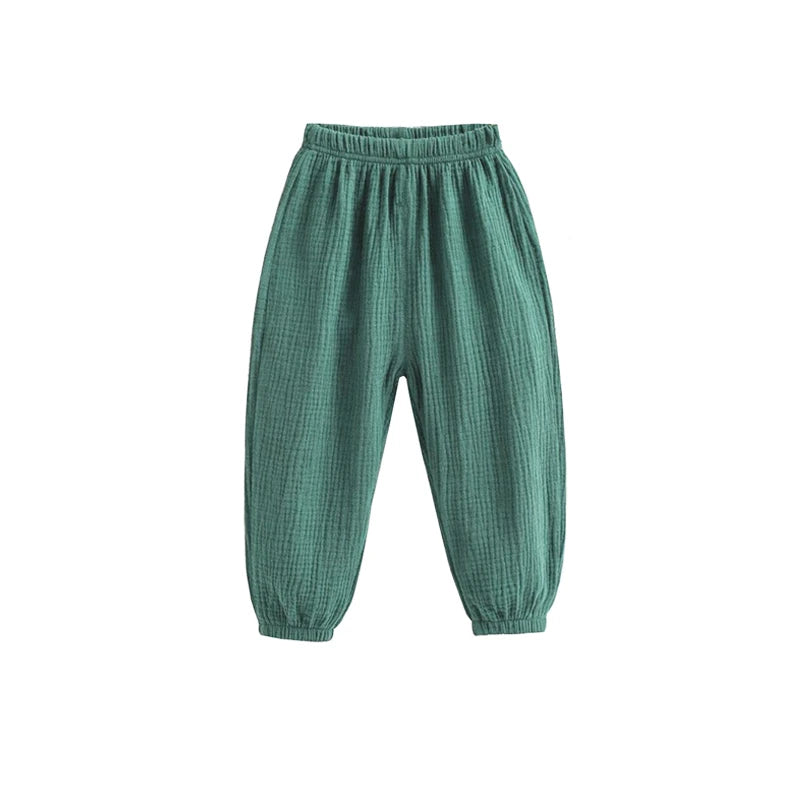 Pantalon Enfant Coréen Été - Fille Garçon Coton Lin Taille Haute