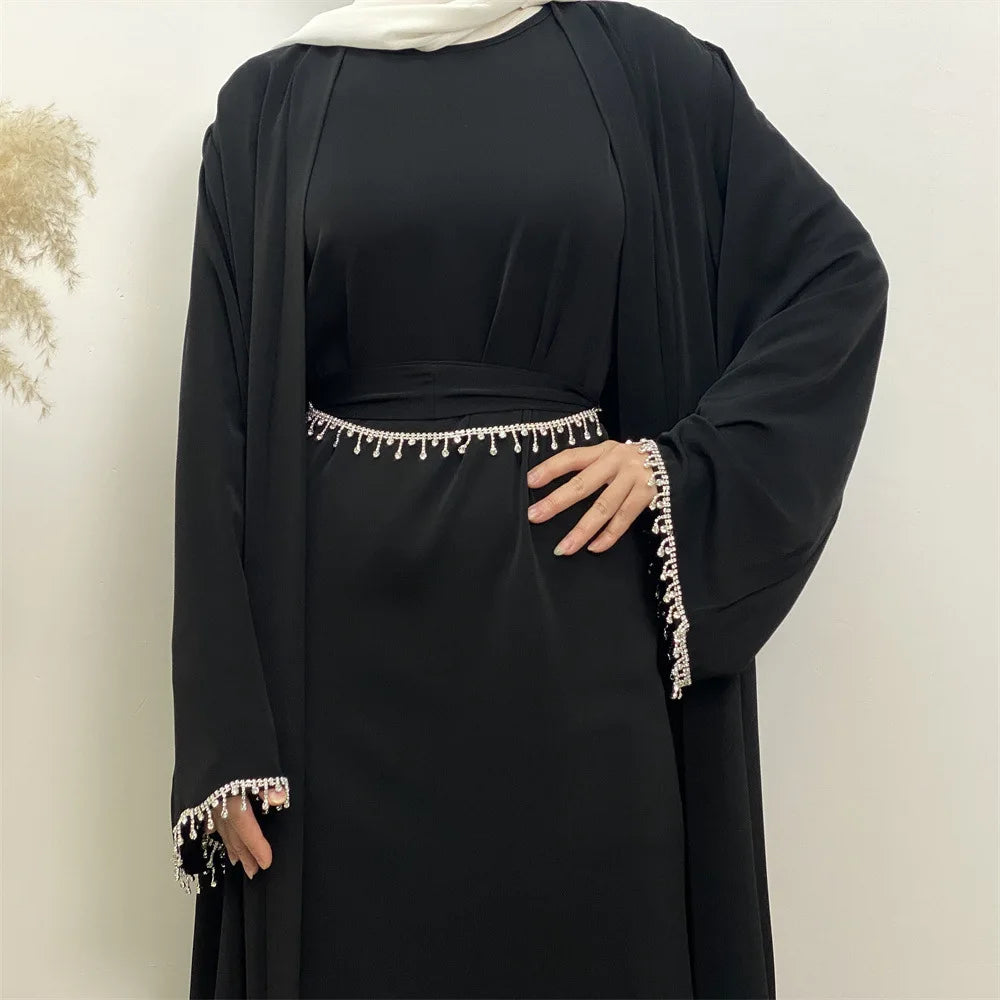 Ensemble Abaya Musulmane Dubai - Robe Sans Manches et Cardigan Long