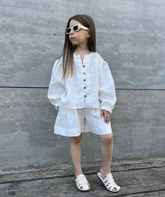 Ensemble 2 Pièces Enfant – Chemise & Short en Lin Coton (4-8 ans)