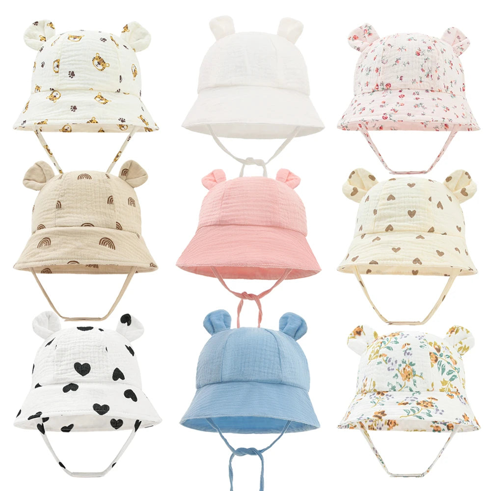 Chapeau Bébé en Coton – Casquette Bob avec Oreilles 🐻 | Protection Soleil – 3 à 12 mois
