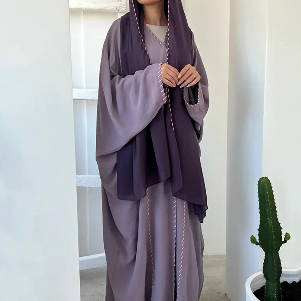 Abaya Femme Musulmane 2 Pièces avec Hijab - Robe Longue Élégante + Cardigan pour Ramadan, Eid et Occasions Spéciales