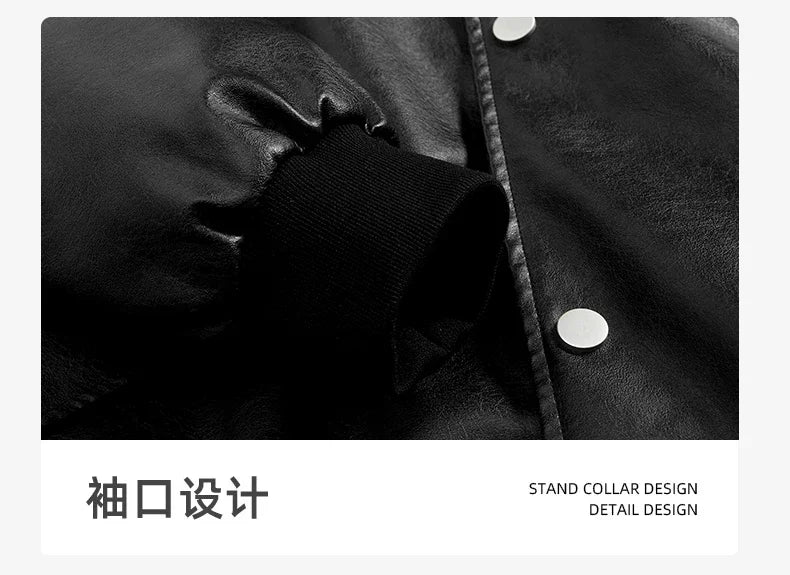 Veste Hoodie Vintage Homme en Similicuir Noir – Style Hip Hop Streetwear Luxe, Blouson PU Cuir Tendance