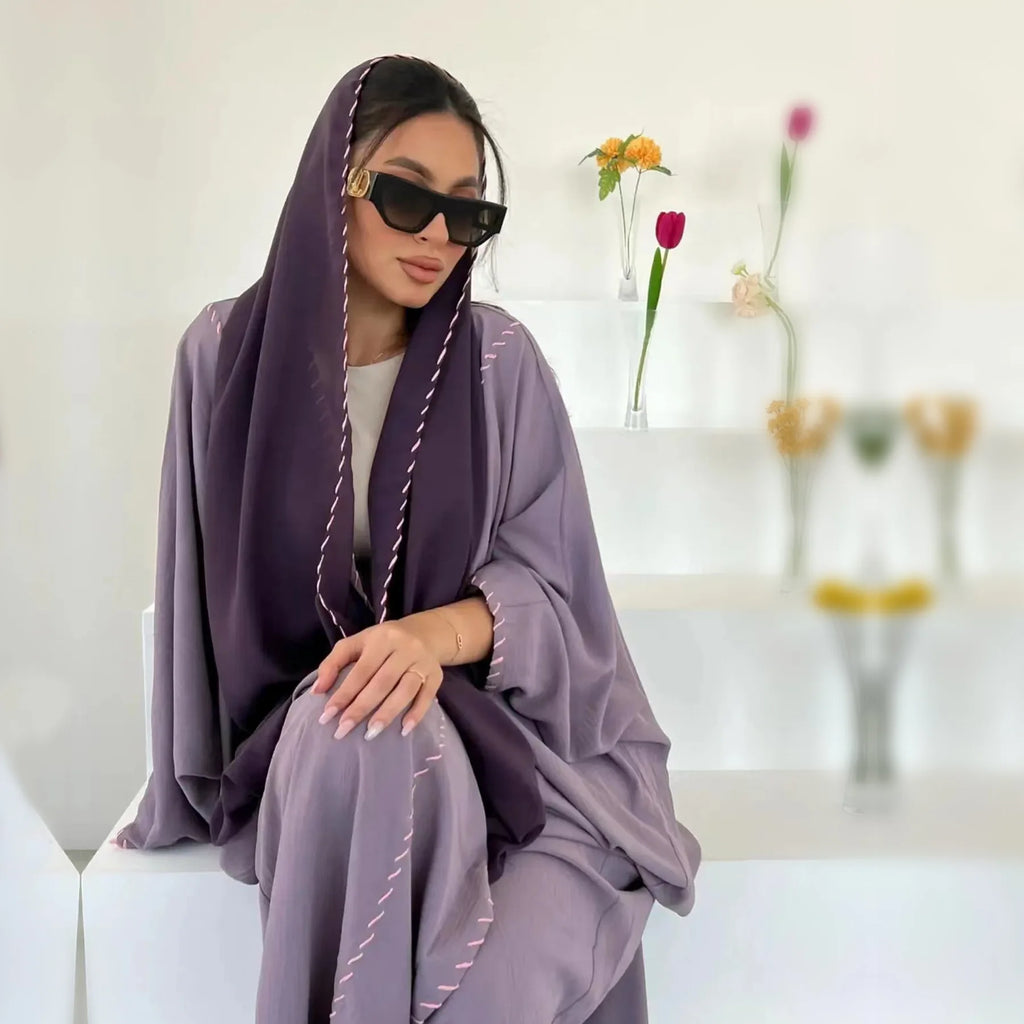 Abaya Femme Musulmane 2 Pièces avec Hijab - Robe Longue Élégante + Cardigan pour Ramadan, Eid et Occasions Spéciales