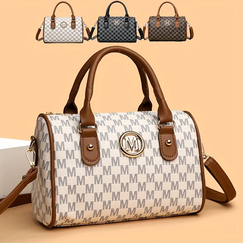 Sac à Main Femme Petit avec Logo M Doré - Bandoulière Crossbody Cuir Synthétique