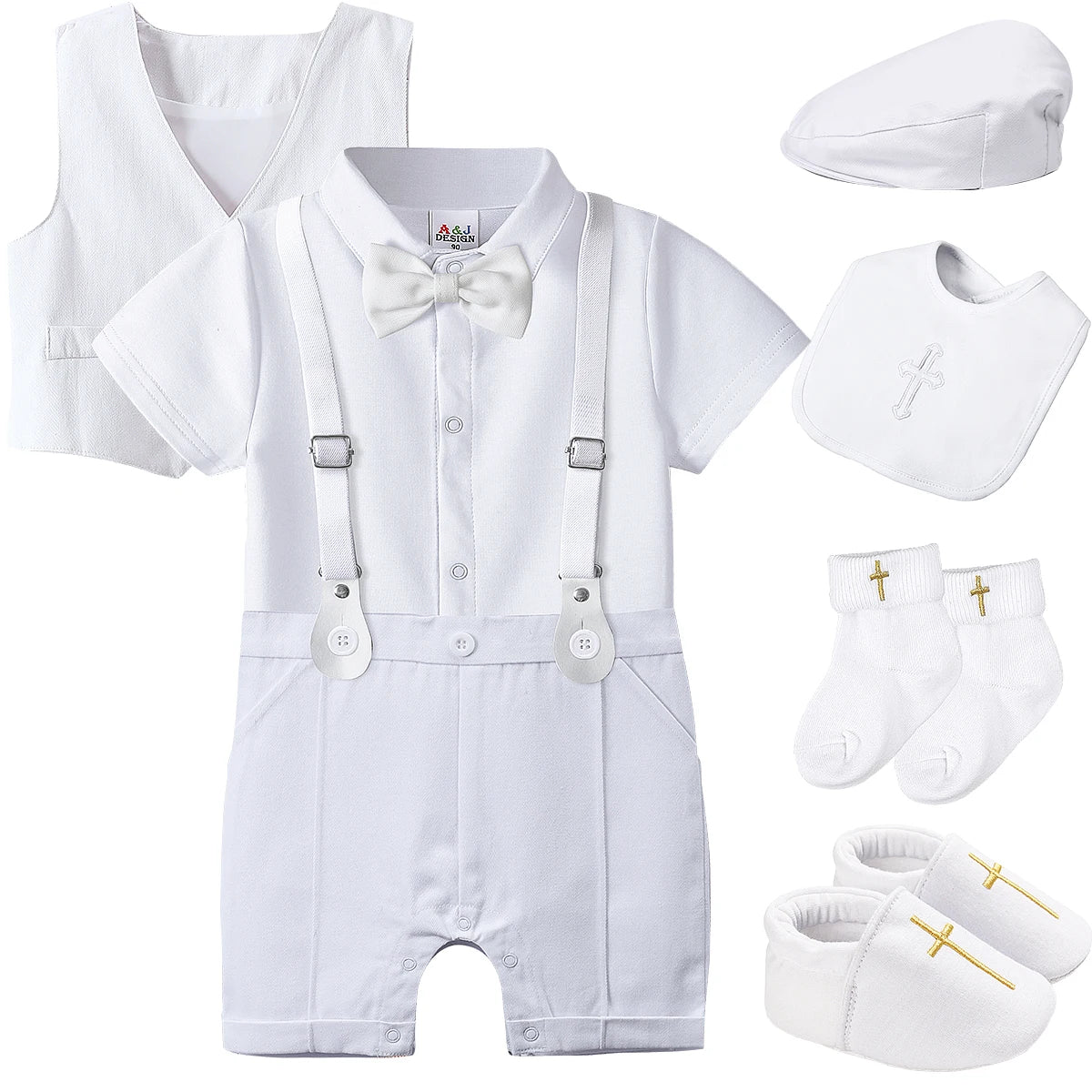 Tenue Baptême & Cérémonie Garçon – Ensemble Costume Chic avec Noeud Papillon & Bretelles (0-18 mois)