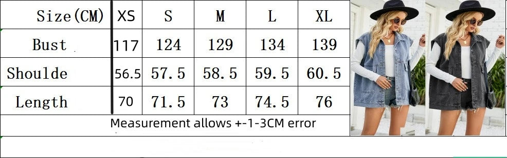 Gilet Jean Femme Sans Manches 2025- Veste Denim Mi-Longue Décontractée