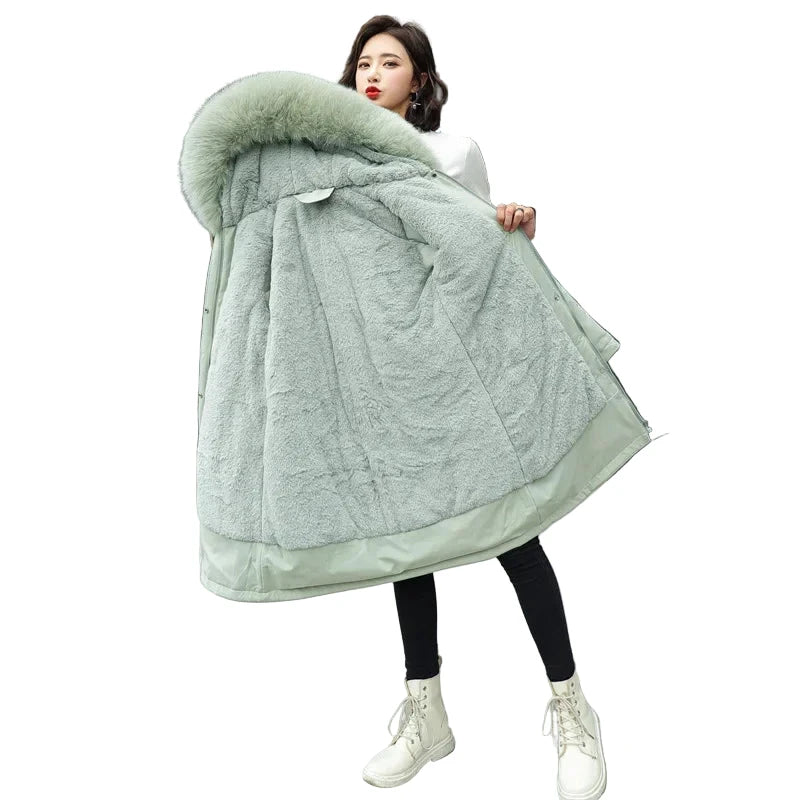 Parka Femme Longue Hiver 2025 - Doublure Laine Col Fourrure Capuche 6XL