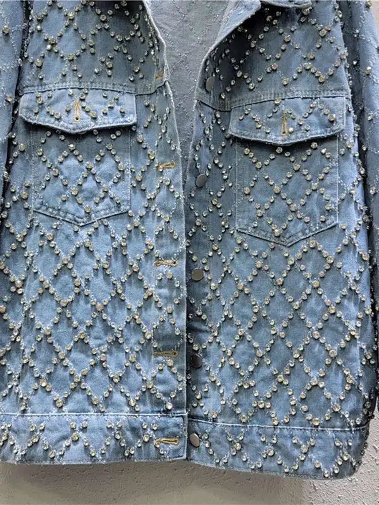 Veste Jean Femme DEAT - Manteau Denim Diamants Tendance 2025