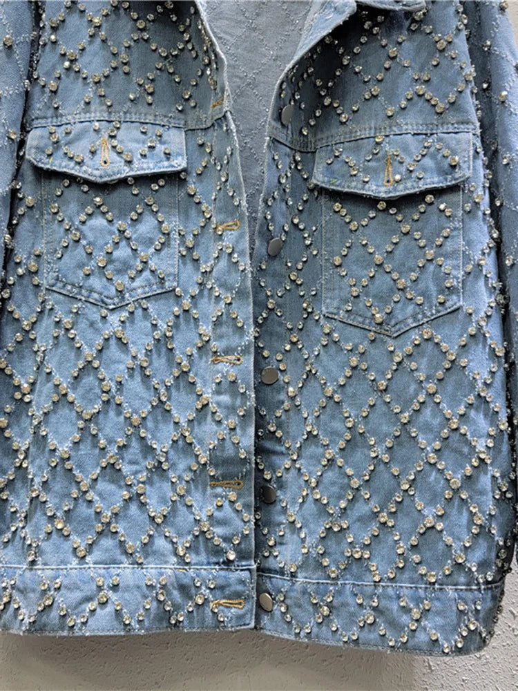 Veste Jean Femme DEAT - Manteau Denim Diamants Tendance 2025