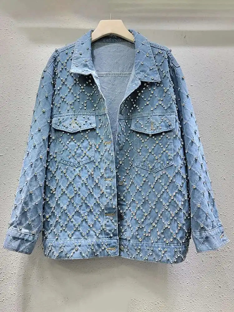 Veste Jean Femme DEAT - Manteau Denim Diamants Tendance 2025