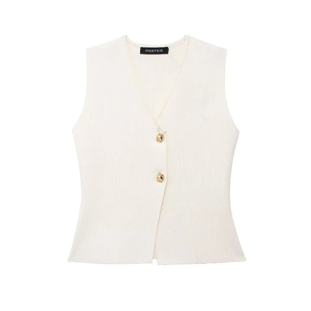 Gilet Femme en Maille – Débardeur Sans Manches avec Boutons, Style Été/Printemps