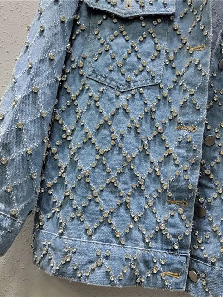 Veste Jean Femme DEAT - Manteau Denim Diamants Tendance 2025