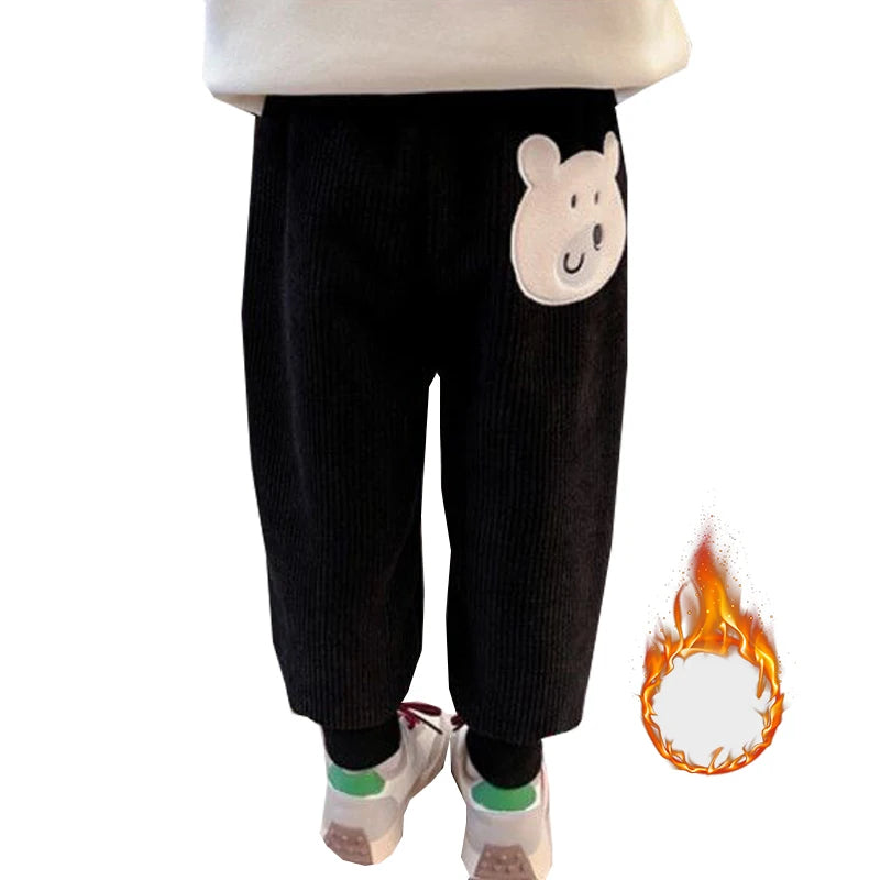 Pantalon Hiver Enfant Velours Chaud – Ourson Mignon (Garçon/Fille 4-6 ans