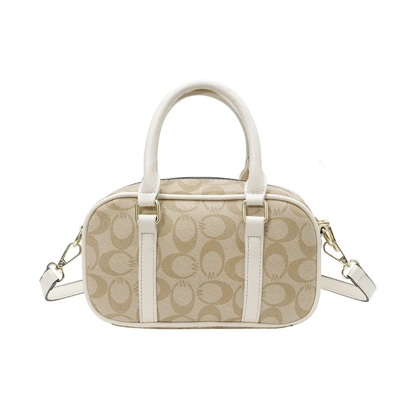 Sac Boston Femme Cuir PU Vintage Monogramme - Bandoulière Crossbody Luxe Designer