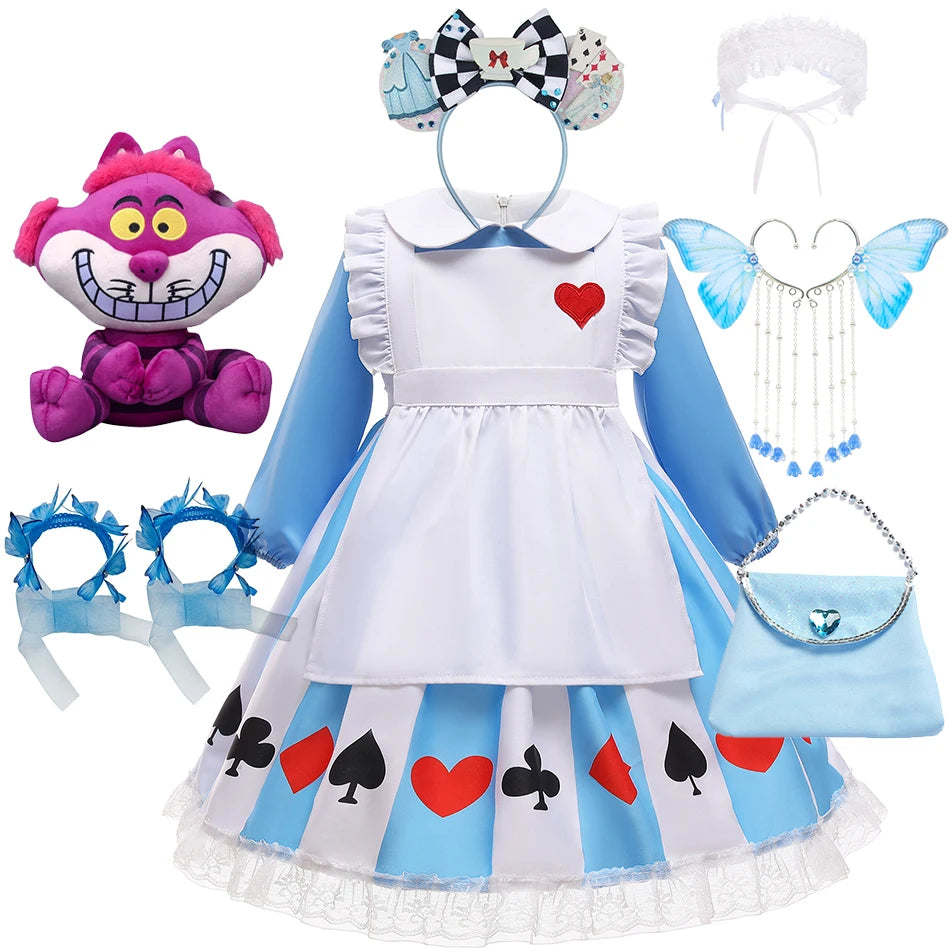 Robe Fille Pamabibi à Col Claudine – Manches Longues, Motif Imprimé, Style Original